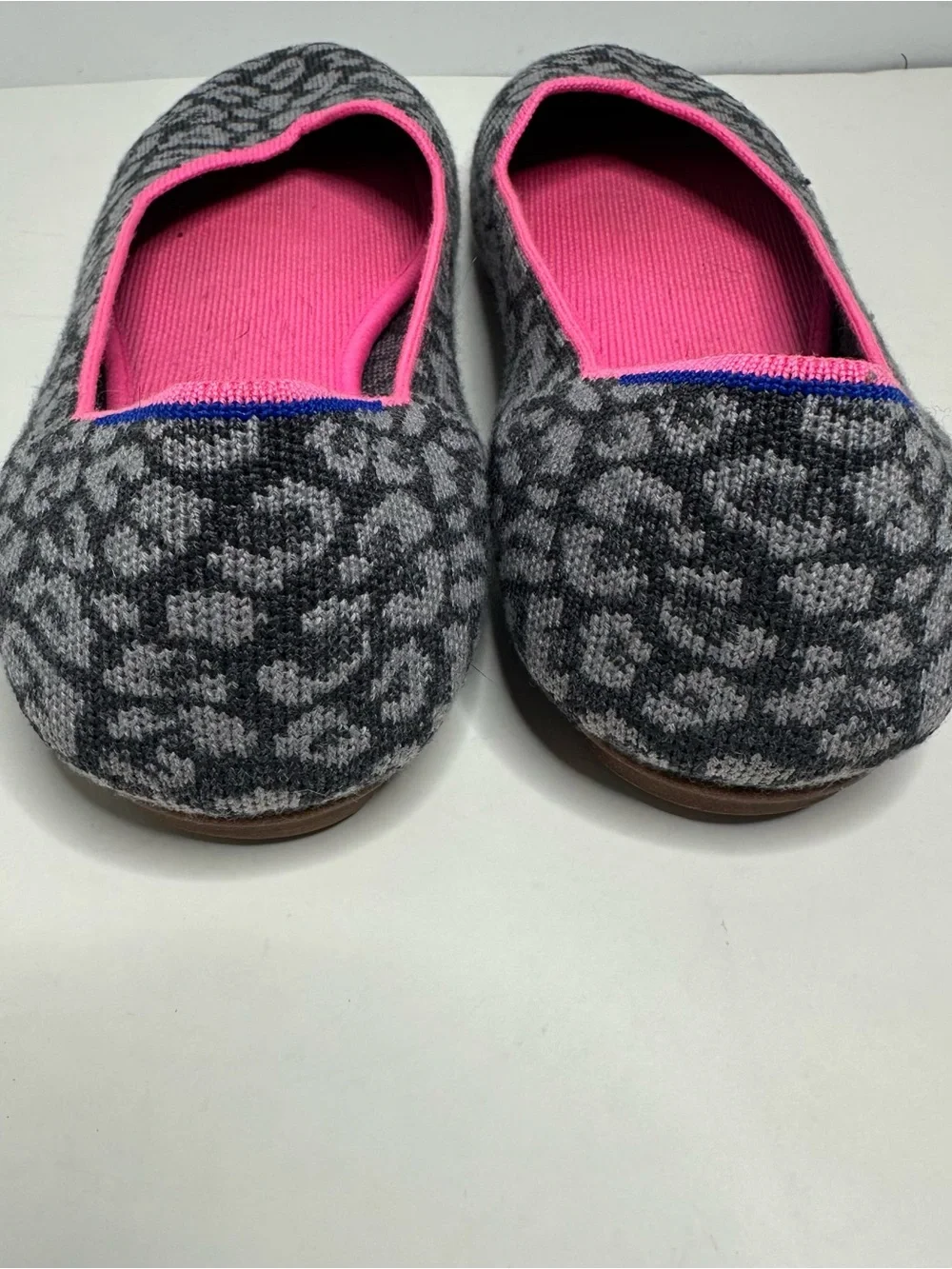Rothy's The Flat Haze Spot Grey Leopard Pink Trim Size 10.5